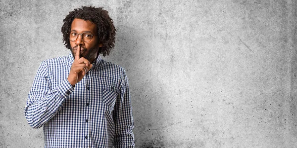 Handsome Business African American Man Keeping Secret Asking Silence Serious — Stock Photo, Image