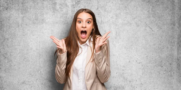 Young Caucasian Business Woman Celebrating Victory Success — Stock Photo, Image