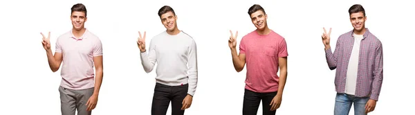 Collection Young Man Doing Gesture Victory — Stock Photo, Image