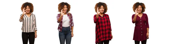 Collection Young Black Woman Cheerful Confident Doing Gesture — Stock Photo, Image