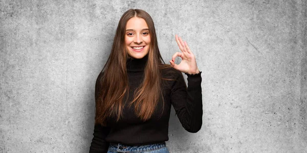 Young Cute Woman Cheerful Confident Doing Gesture — Stock Photo, Image