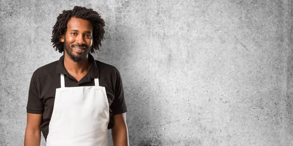 Handsome African American Baker Cheerful Big Smile Confident Friendly Sincere — Stock Photo, Image