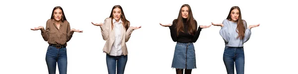 Collection Young Cute Woman Confused Doubtful — Stock Photo, Image