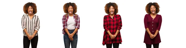 Collection Young Black Woman Funnny Friendly Showing Tongue — Stock Photo, Image