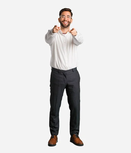 Jovem Homem Negócios Bonito Alegre Sorridente — Fotografia de Stock