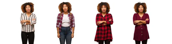 Collection Young Black Woman Tired Bored — Stock Photo, Image