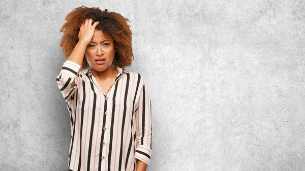 Young Black Afro Woman Worried Overwhelmed — Stock Photo, Image
