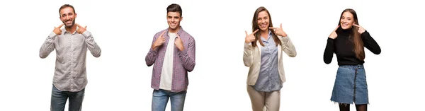Group People Smiles Pointing Mouth — Stock Photo, Image