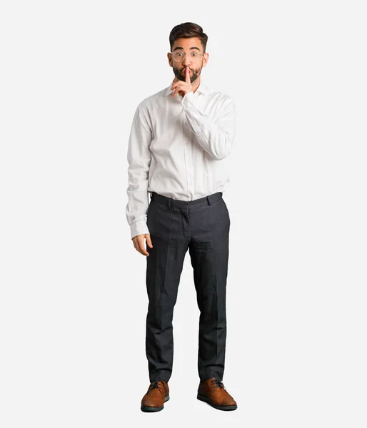 Young Handsome Business Man Keeping Secret Asking Silence — Stock Photo, Image