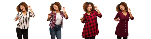 Collection Young Black Woman Dancing Having Fun — Stock Photo, Image