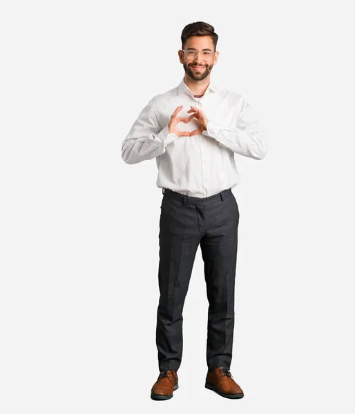 Joven Hombre Negocios Guapo Haciendo Una Forma Corazón Con Las —  Fotos de Stock