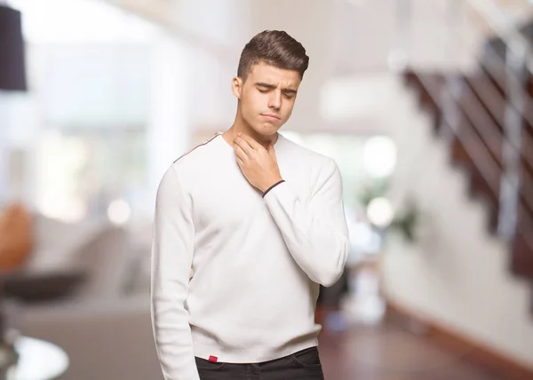 Young Authentic Man Coughing Sick Due Virus Infection — Stock Photo, Image