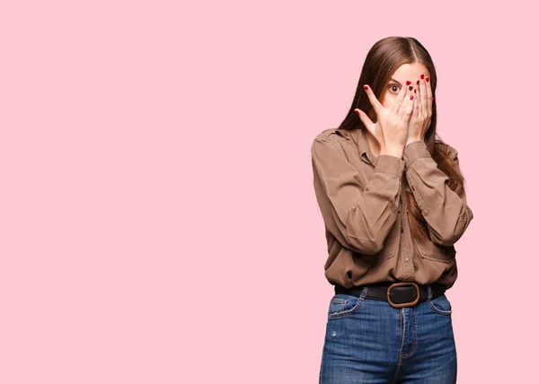 Young Caucasian Woman Feels Worried Scared — Stock Photo, Image