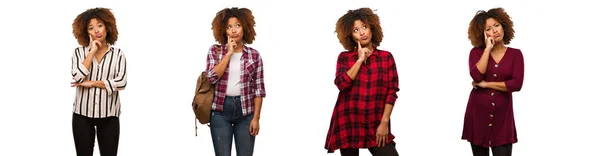 Collection Young Black Woman Doubting Confused — Stock Photo, Image