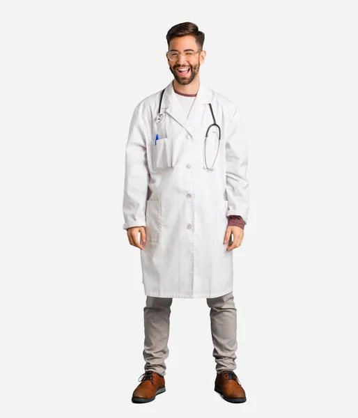Young Doctor Man Winking Funny Friendly Carefree Gesture — Stock Photo, Image