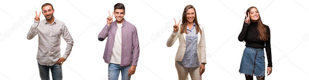 Group of people fun and happy doing a gesture of victory