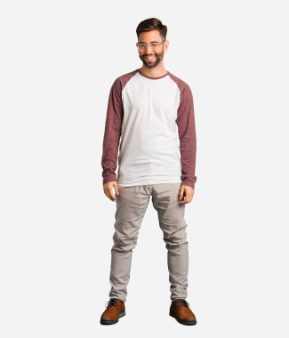 Genç yakışıklı kırpışan, komik, kolay ve kaygısız bir jest adam