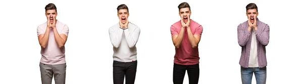 Coleção Jovens Gritando Algo Feliz Para Frente — Fotografia de Stock