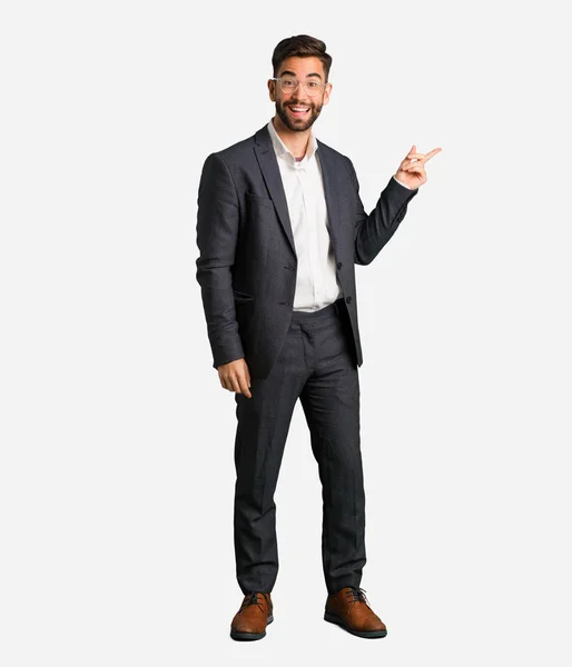 Young Handsome Business Man Pointing Side Finger — Stock Photo, Image