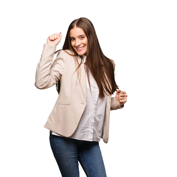 Young Caucasian Business Woman Dancing Having Fun — Stock Photo, Image