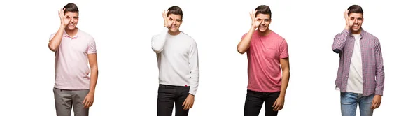 Collection Young Man Confident Doing Gesture Eye — Stock Photo, Image