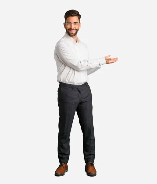 Young Handsome Business Man Holding Something Hands — Stock Photo, Image