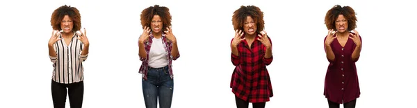 Collection Young Black Woman Angry Upset — Stock Photo, Image