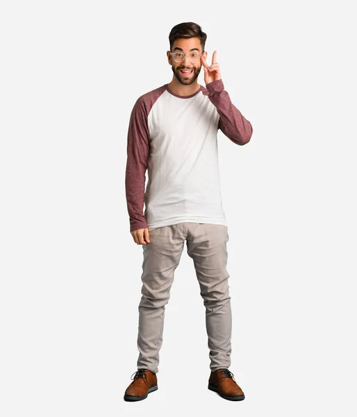 Young Handsome Man Fun Happy Doing Gesture Victory — Stock Photo, Image