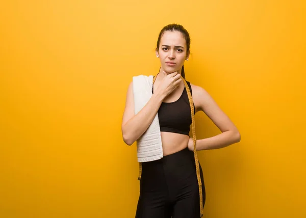 Junge Fitness Mädchen Husten Krank Aufgrund Eines Virus Oder Einer — Stockfoto