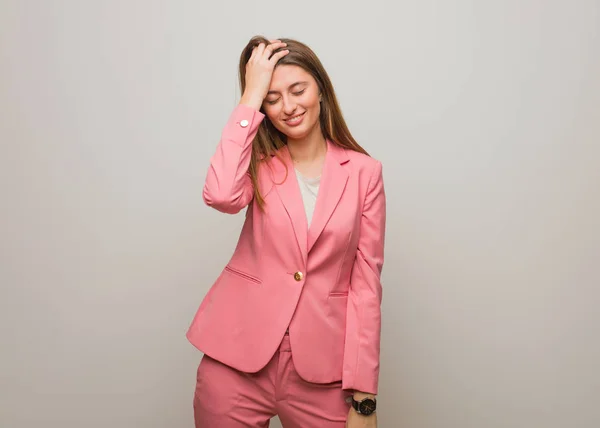 Jovem Negócio Russo Menina Cansado Muito Sonolento — Fotografia de Stock