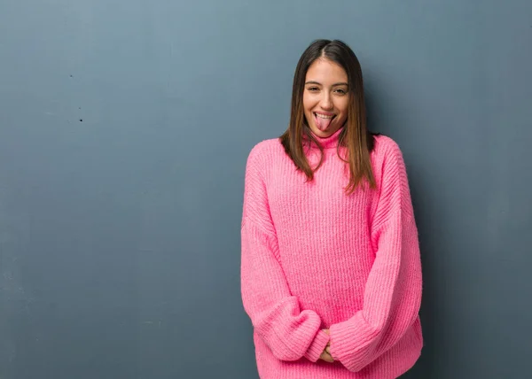 Young Modern Woman Funnny Friendly Showing Tongue — Stock Photo, Image