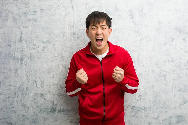 Joven Deporte Fitness Chino Sorprendido Sorprendido — Foto de Stock