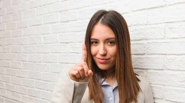 Young Business Woman Showing Number One — Stock Photo, Image