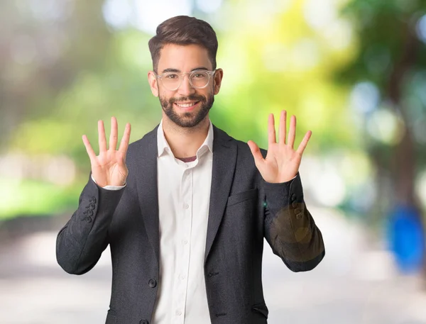 Young Handsome Business Man Showing Number Nine — Stock Photo, Image