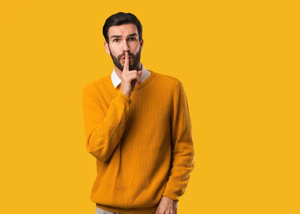 Young Natural Man Keeping Secret Asking Silence — Stock Photo, Image