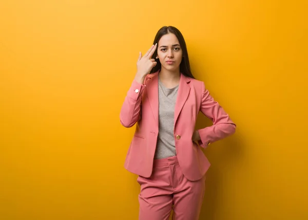 Young Modern Business Woman Doing Suicide Gesture — 스톡 사진