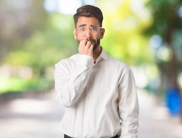 Young Handsome Business Man Biting Nails Nervous Very Anxious — Stock Photo, Image