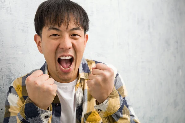 Young Chinese Man Face Closeup Surprised Shocked — Stock Photo, Image