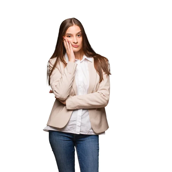 Young Caucasian Business Woman Tired Very Sleepy — Stock Photo, Image