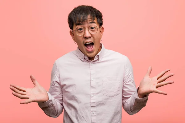 Young Chinese Man Celebrating Victory Success — Stock Photo, Image