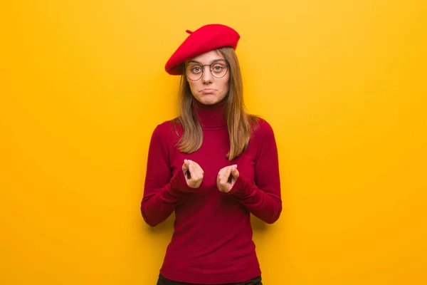 Young French Artist Woman Doing Gesture Need — Stock Photo, Image