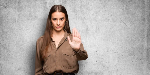 Young Caucasian Woman Putting Hand Front — Stock Photo, Image