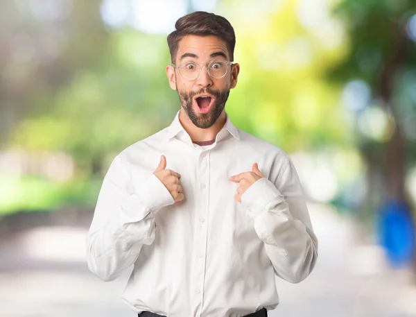 Young Handsome Business Man Surprised Feels Successful Prosperous — Stock Photo, Image