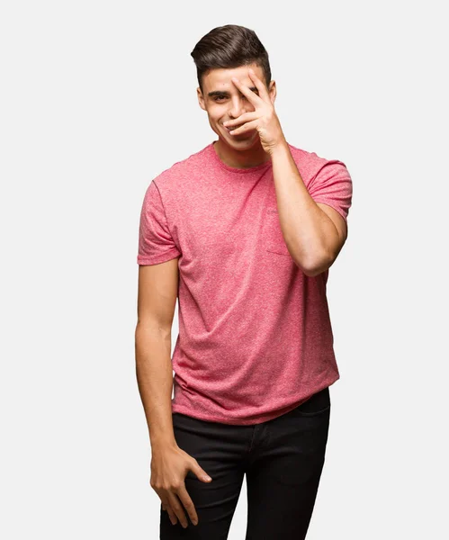 Young Handsome Man Pointing Side — Stock Photo, Image