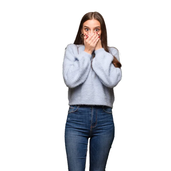 Giovane Donna Caucasica Sorpreso Scioccato — Foto Stock