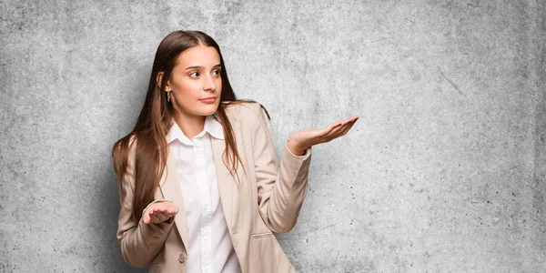 Young Caucasian Business Woman Confused Doubtful — Stock Photo, Image