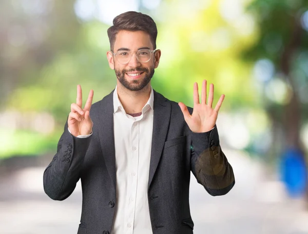 Young Handsome Business Man Showing Number Seven — Stock Photo, Image