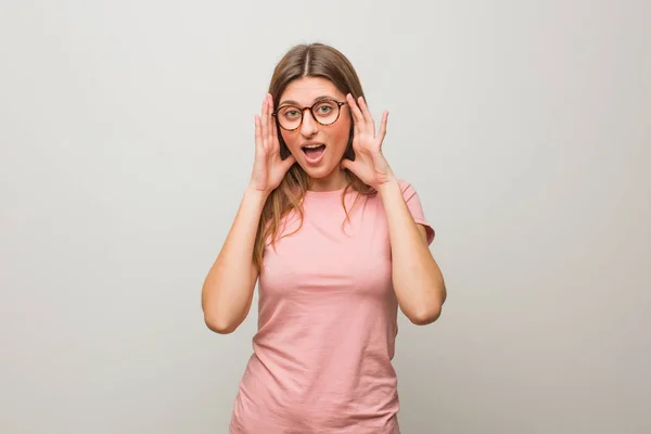 Young Russian Natural Girl Surprised Shocked — Stock Photo, Image