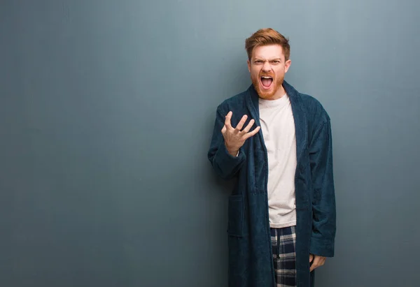 Young Redhead Man Pajama Very Scared Afraid — ストック写真