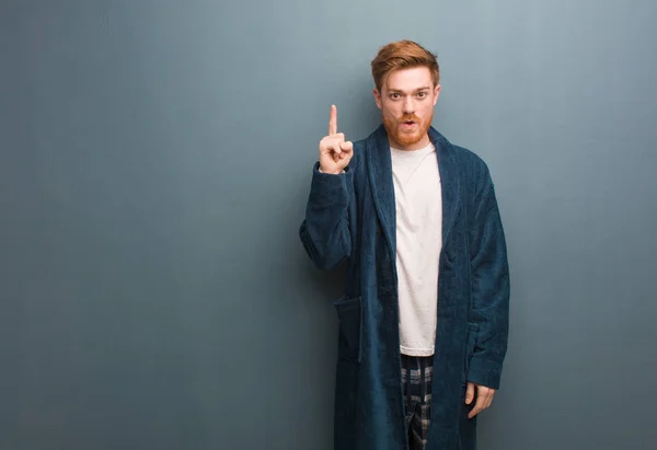 Young Redhead Man Pajama Having Great Idea Concept Creativity — ストック写真